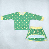 Yellow Polka Dots Green Shorts Girls Skirts Sets