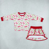Bow Pattern Red Pink Shorts Skirt Sets Girls Christmas Outfits