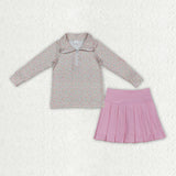 Floral Zipper Pink Pleated Athletic Shorts Girls Skirt Sets