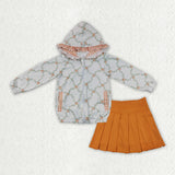 Pumpkin Hoodie Zipper Orange Pleated Athletic Shorts Girls Skirt Sets