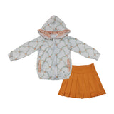 Pumpkin Hoodie Zipper Orange Pleated Athletic Shorts Girls Skirt Sets