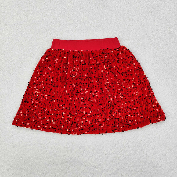 Sequins Solid Red Skirt Girls Christmas Dress