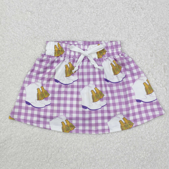 Boots Purple Plaid Shorts Skirt Girls Mardi Gras Dress