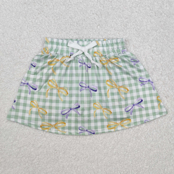 Bow Pattern Green Plaid Shorts Skirt Girls Mardi Gras Dress