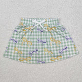 Bow Pattern Green Plaid Shorts Skirt Girls Mardi Gras Dress