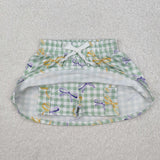 Bow Pattern Green Plaid Shorts Skirt Girls Mardi Gras Dress