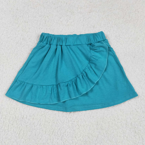 Solid Blue Ruffles Shorts Girls Skirt