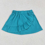 Solid Blue Ruffles Shorts Girls Skirt