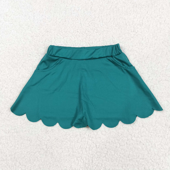 Solid Dark Green Ruffles Athletic Shorts Girls Skirt