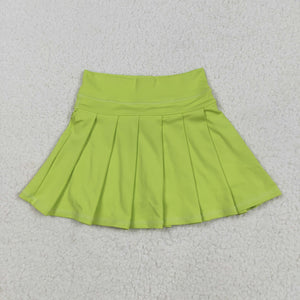 Solid Light Green Pleated Athletic Shorts Girls Skirt
