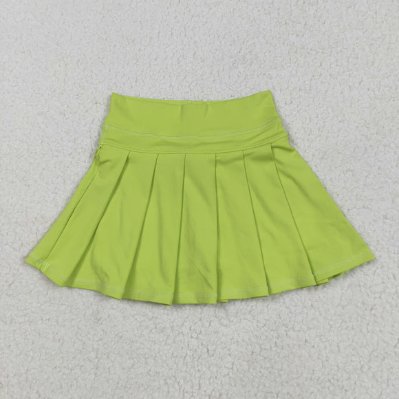Solid Light Green Pleated Athletic Shorts Girls Skirt