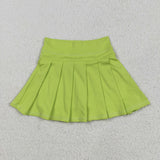Solid Light Green Pleated Athletic Shorts Girls Skirt