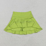 Solid Light Green Pleated Athletic Shorts Girls Skirt