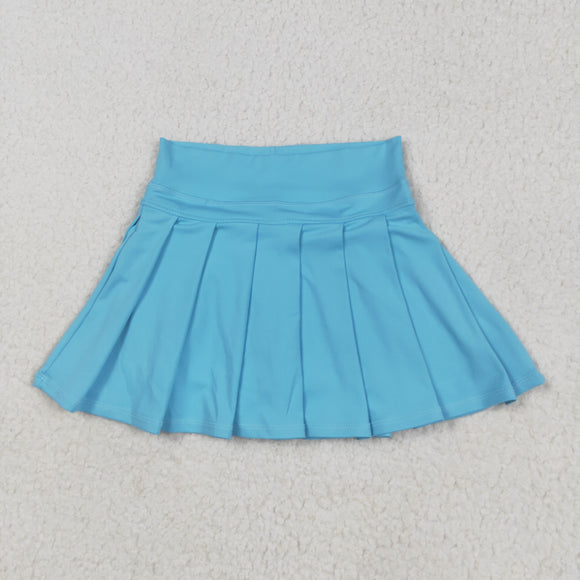 Solid Sky Blue Pleated Athletic Shorts Girls Skirt