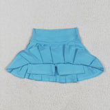 Solid Sky Blue Pleated Athletic Shorts Girls Skirt