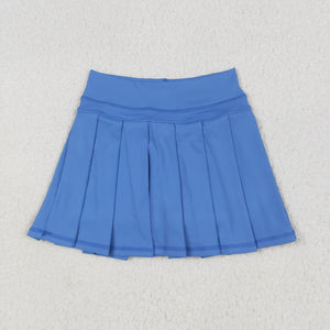 Solid Blue Pleated Athletic Shorts Girls Skirt