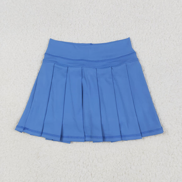 Solid Blue Pleated Athletic Shorts Girls Skirt