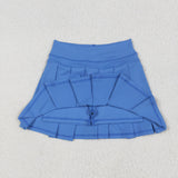 Solid Blue Pleated Athletic Shorts Girls Skirt