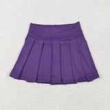 Solid Purple Pleated Athletic Shorts Girls Skirt