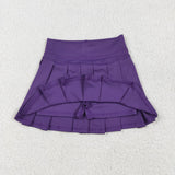 Solid Purple Pleated Athletic Shorts Girls Skirt