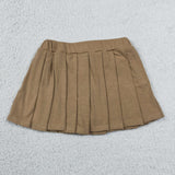 Solid Brown Pleated Shorts Girls Skirt