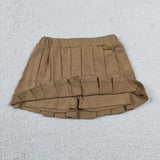 Solid Brown Pleated Shorts Girls Skirt
