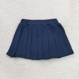 Solid Navy Pleated Shorts Girls Skirt