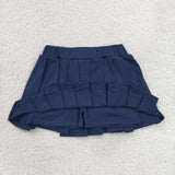 Solid Navy Pleated Shorts Girls Skirt