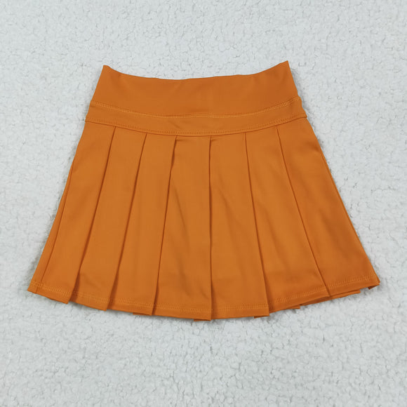 Solid Orange Pleated Athletic Shorts Girls Skirt