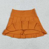 Solid Orange Pleated Athletic Shorts Girls Skirt