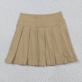 Solid Khaki Pleated Athletic Shorts Girls Skirt