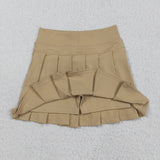 Solid Khaki Pleated Athletic Shorts Girls Skirt