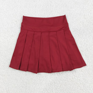 Solid Dark Red Pleated Athletic Shorts Girls Skirt