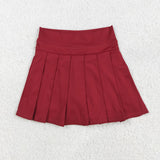 Solid Dark Red Pleated Athletic Shorts Girls Skirt