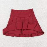 Solid Dark Red Pleated Athletic Shorts Girls Skirt