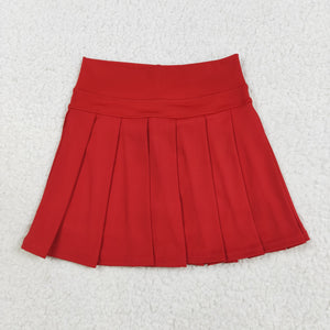 Solid Red Pleated Athletic Shorts Girls Skirt
