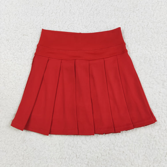 Solid Red Pleated Athletic Shorts Girls Skirt