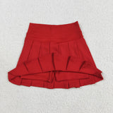 Solid Red Pleated Athletic Shorts Girls Skirt