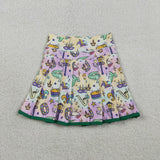 Dinosaur Neckless Purple Yellow Pleated Athletic Shorts Skirt Girls Mardi Gras Dress
