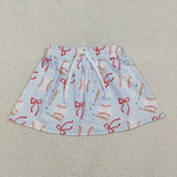 Baseball Bow Pattern Blue Athletic Shorts Girls Skirt