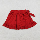 Solid Red Bow Ruffles Athletic Shorts Girls Skirt