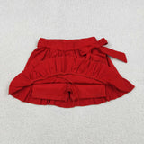 Solid Red Bow Ruffles Athletic Shorts Girls Skirt