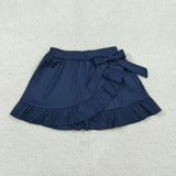 Solid Navy Bow Ruffles Athletic Shorts Girls Skirt