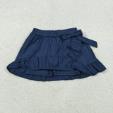 Solid Navy Bow Ruffles Athletic Shorts Girls Skirt