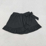 Solid Black Bow Ruffles Athletic Shorts Girls Skirt