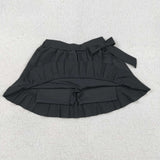 Solid Black Bow Ruffles Athletic Shorts Girls Skirt