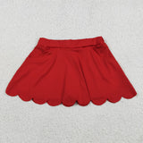 Solid Red Scalloped Shorts Girls Skirt