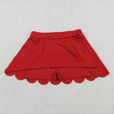 Solid Red Scalloped Shorts Girls Skirt
