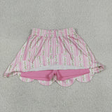 Floral Pink Stripe Scalloped Shorts Girls Skirt