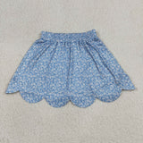 Floral Blue Scalloped Shorts Girls Skirt